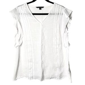 Zac & Rachel Shirt Top White Semi-Sheer Blouse Bohemian Classic Size Large NWOT